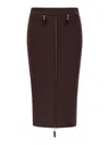 Elisabetta Franchi High-waisted Midi Skirt Zip Detailing In Burgundy
