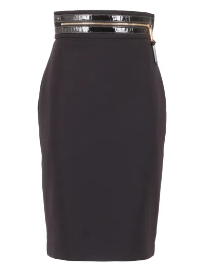 ELISABETTA FRANCHI ZIP-TRIMMED PENCIL MIDI SKIRT