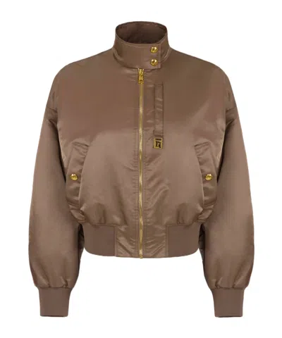 Elisabetta Franchi Zip-up Bomber Jacket In Brown