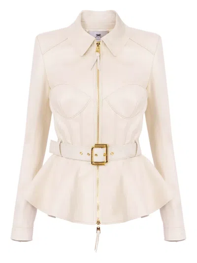 Elisabetta Franchi Zip-up Leather Jacket In Neutrals