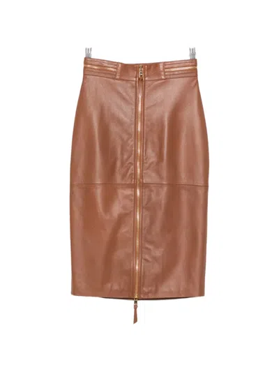 Elisabetta Franchi Zip-detail Midi Pencil Skirt In Brown