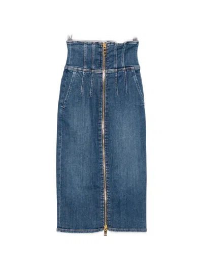 Elisabetta Franchi Zip-fastening High-waisted Midi Skirt In Blue