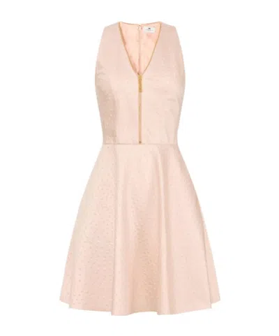 Elisabetta Franchi Zip-neck V-neck Mini Dress In Neutral