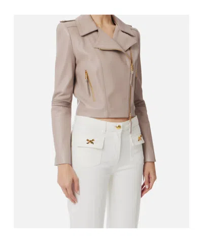 Elisabetta Franchi Zippered Leather Jacket In Nude