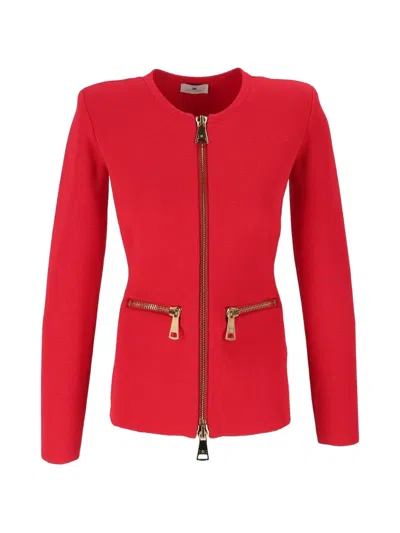 Elisabetta Franchi Slim Fit Cardigan In Stretch Viscose With Metal Zip In Red