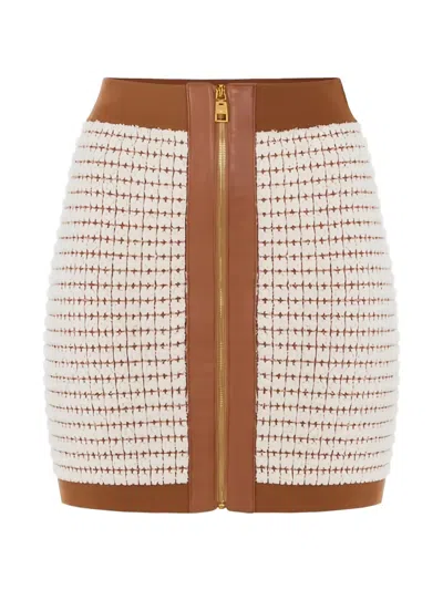 Elisabetta Franchi Zip-up Mini Skirt In Brown