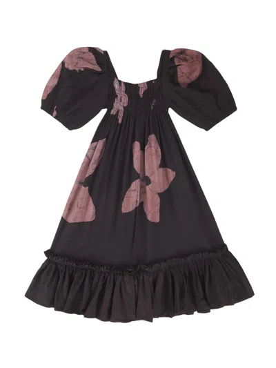 Elisamama Little Girl's & Girl's Nike Floral Puff-sleeve Dress In Black