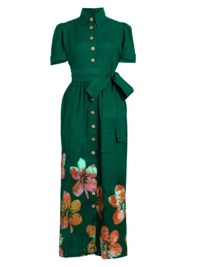 Elisamama Women's Asake Floral Cotton Shirtdress In Green