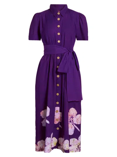Elisamama Women's Asake Floral Cotton Tie-waist Shirtdress In Purple