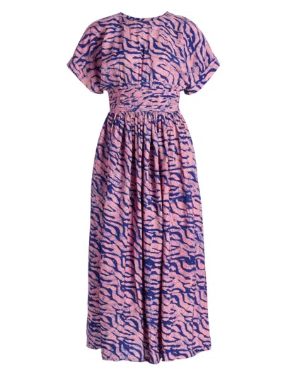 Elisamama Women's Ayoku Abstract Print Ruched A-line Maxi Dress In Pink