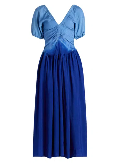 Elisamama Women's Bori Ruched Ombré Cotton Maxi Dress In Blue