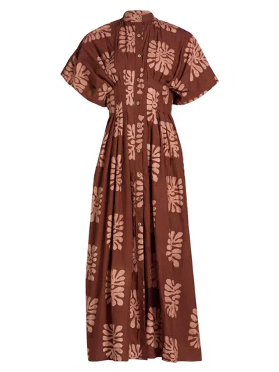 Elisamama Women's Buga Printed Cotton Maxi Shirtdress In Orange