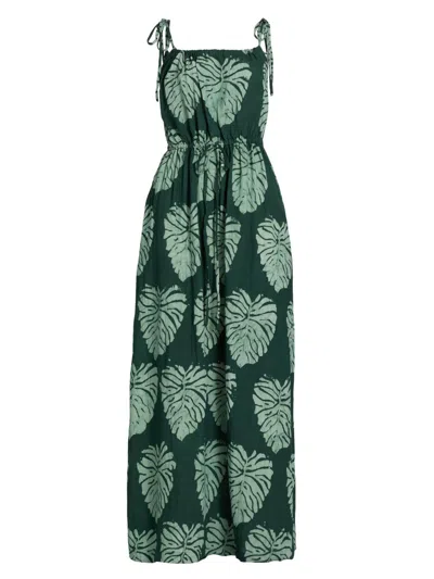 Elisamama Women's Eri Leaf Print Tie-waist Maxi Dress In Green