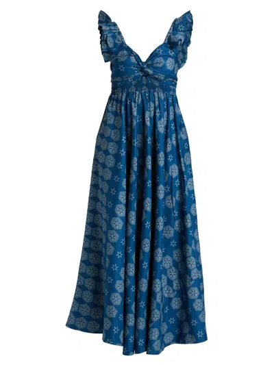 Elisamama Women's Ibukun Printed Midi-dress In Blue