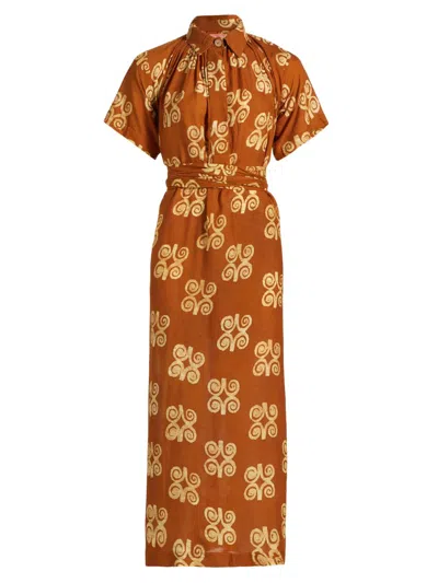 Elisamama Women's Issa Printed Cotton A-line Midi-dress In Brown