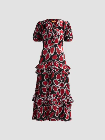 Elisamama Women's Lase Printed Ruffle Cotton Midi Dress In Red