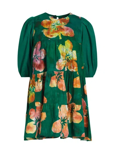 Elisamama Women's Simi Floral Cotton Minidress In Green