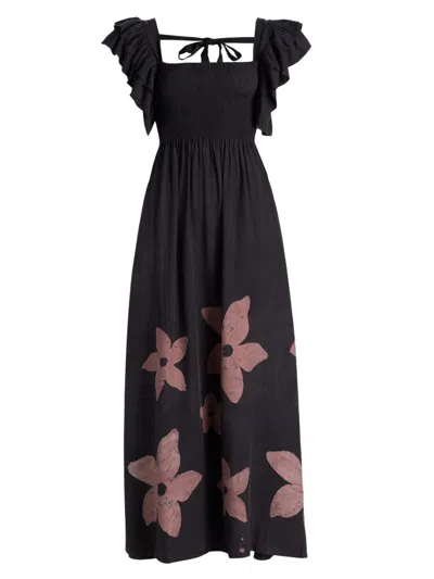 Elisamama Women's Sola Floral Cotton A-line Maxi Dress In Black