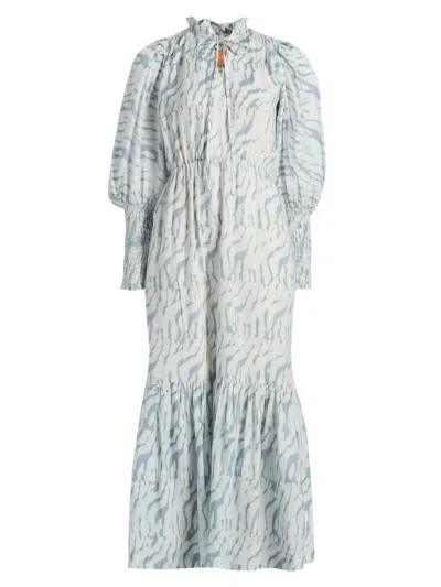 Elisamama Women's Tomori Printed Midi-dress In Blue