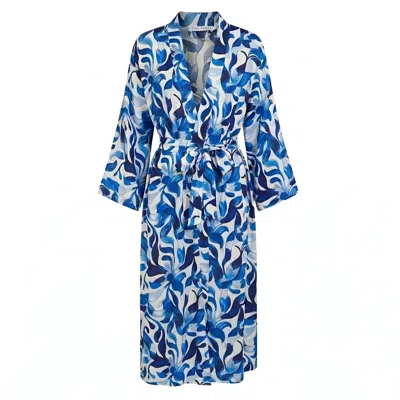 Elise Seren Women's Blue Azure Swan - Silk Midi Kimono