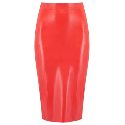 Elissa Poppy Women's Latex Midi Skirt - Red