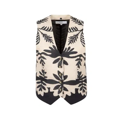 Elissa Studio Women's Paros - Leaf Patterned Linen Vest In Neutral