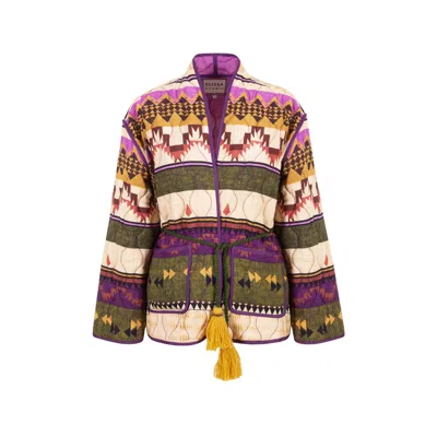 Elissa Studio Women's Violet - Quilted Thermal Coat With Rug Pattern In Multi