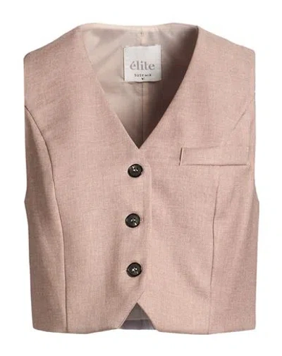 Élite By Susy Mix Woman Tailored Vest Taupe Size S Polyester In Gray