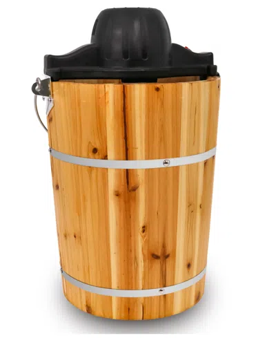 Elite Cuisine 6 Quart Old Fashioned Pine Bucket Electric/manual Ice Cream Maker In Wood