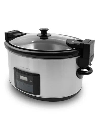 Elite Cuisine 8.5 Quart Stainless Steel Programmable Slow Cooker With Locking Lid In Black