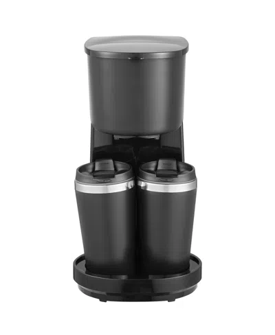 Elite Cuisine Dual Coffee Maker With Two Stainless Steel Interior Travel Mugs In Black