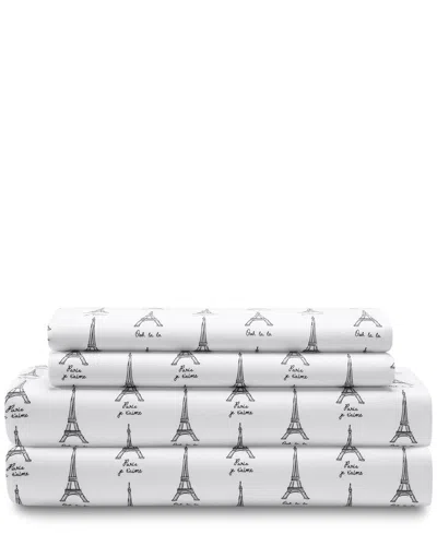 Elite Whimsical Microfiber Paris Print Sheet Set W In White