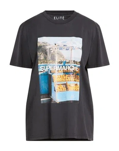 Elite Elitè Woman T-shirt Charcoal Size Xxl Cotton In Black