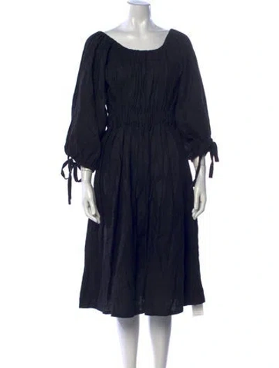 Pre-owned Eliza Faulkner Linen Midi Length Dress In Blue