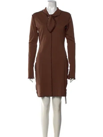 Pre-owned Eliza Faulkner Tie Neck Knee-length Dress In Brown