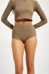 Eliza Faulkner Ula Organic Cotton Waffle Panty In Olive In Brown
