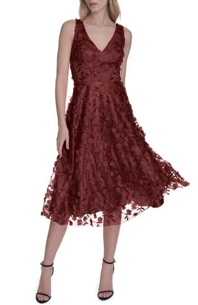 Eliza J 3d Appliqué Fit & Flare Cocktail Dress In Burgundy