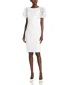 Eliza J 3d Applique Puff Sleeve Dress In Ivory