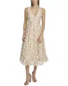 Eliza J 3d Floating Flowers Mesh Midi Dress In Gold