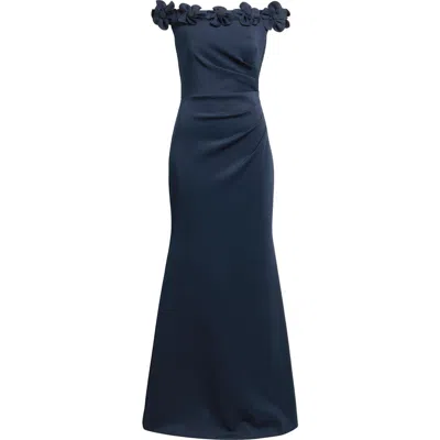 Eliza J 3d Floral Off The Shoulder Gown In Blue