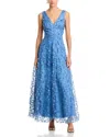 Eliza J 3d Flower V Neck Gown In Slate