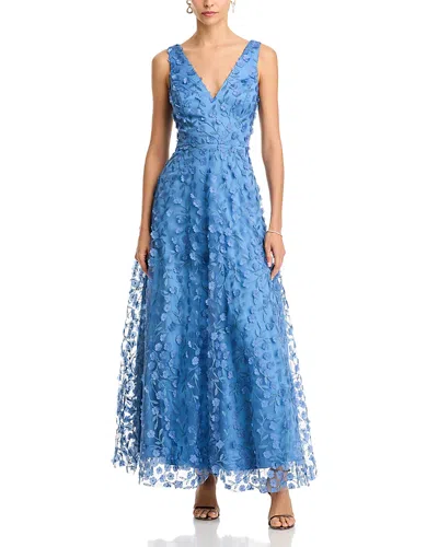 Eliza J 3d Flower V Neck Gown In Slate