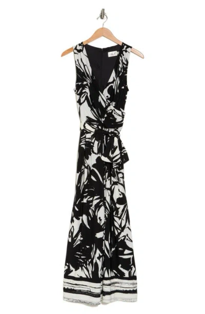 Eliza J Abstract Floral Wide Leg Jumpsuit In Black White