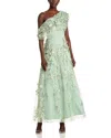 Eliza J Asymmetric Floral Gown In Sage