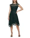 Eliza J Asymmetric Lace Dress In Hunter