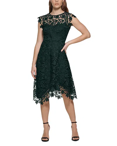 Eliza J Asymmetric Lace Dress In Hunter