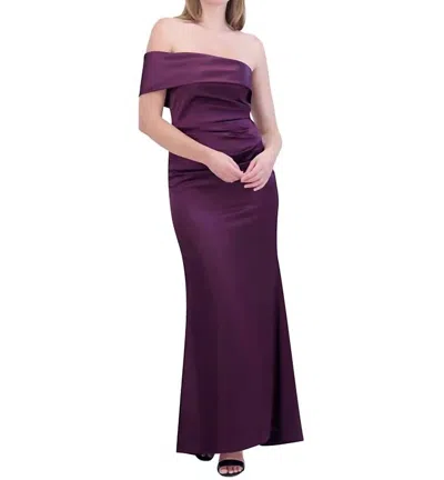 Eliza J Asymmetric Off The Shoulder Gown In Plum In Purple