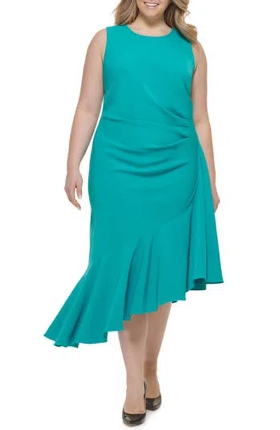Eliza J Asymmetric Ruffle Cocktail Midi Dress