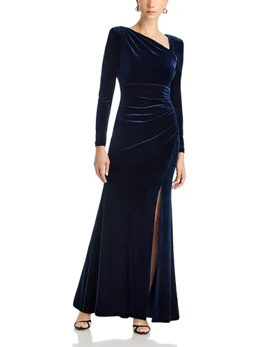 Eliza J Asymmetric Velvet Gown In Blue