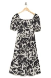 Eliza J Balloon Sleeve Dress In Black/ivory